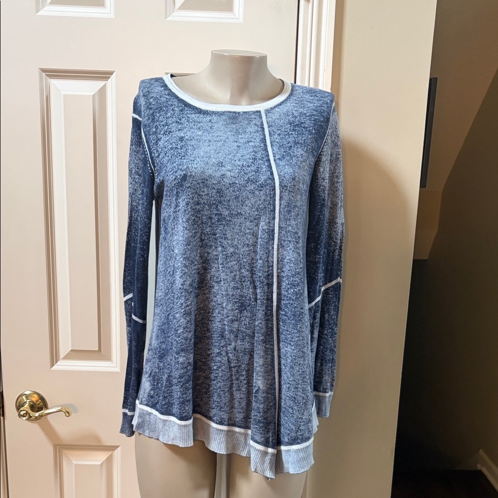 Cullen Heather Denim shades Asymetrical Pullover Top, large